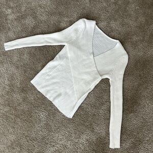 White Ribbed Wrap Sweater